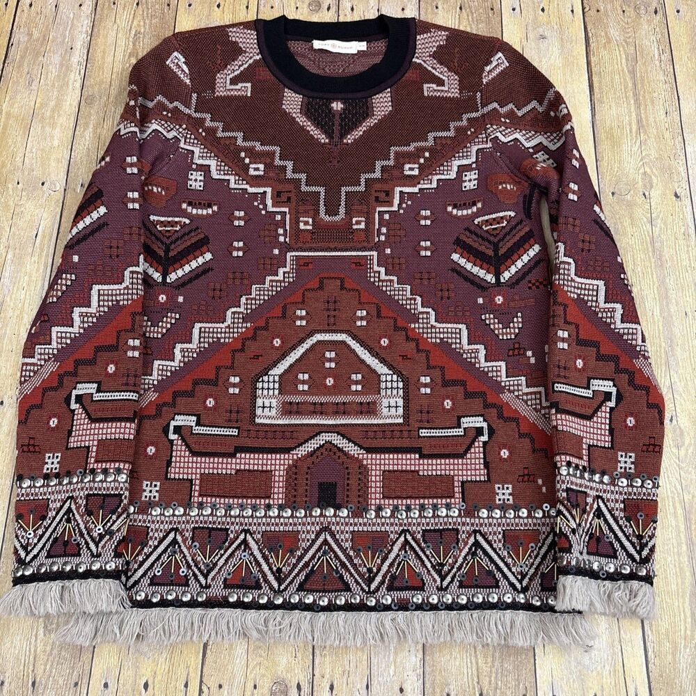 Tory Burch Sweater Womens Medium Wool Viscose Aztec Southwestern
